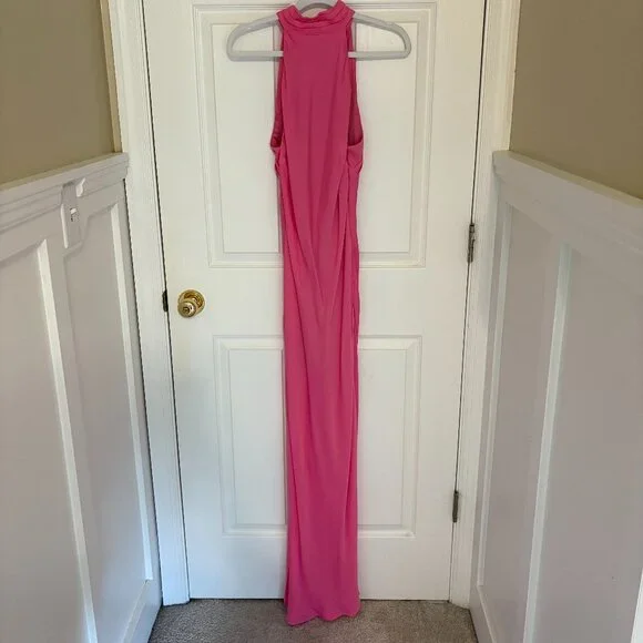 Meshki Satin Drape Back Maxi Dress with Split - Pink / XS - Picture 9 of 12